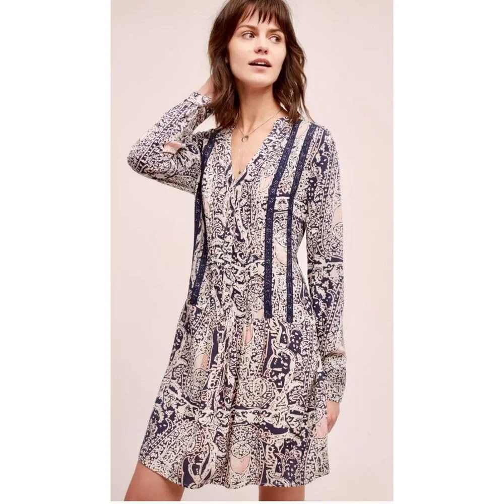 Anthropologie Caviana Shirtdress by Tiny Paisley Print Midi Dress Sz L $148 Boho